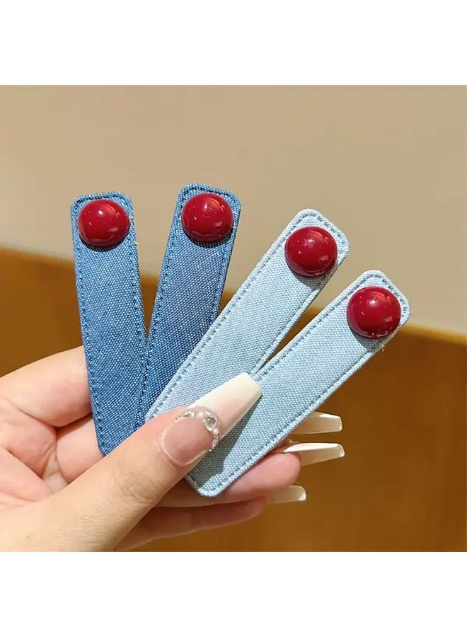 أزرار شعر مستوحاة من الطراز القديم باللون الأزرق الفاتح والأزرق الداكن 4 قطع، تصميم مستطيل من القماش بسيط للشعر الأمامي والتسريحات - Image 2